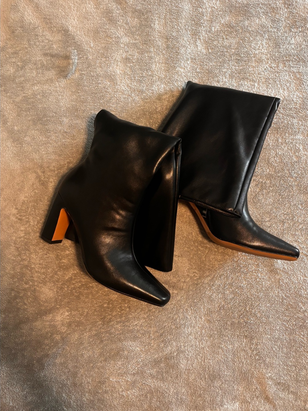 Classic Black Pointed Toe Block Heel High Boots
